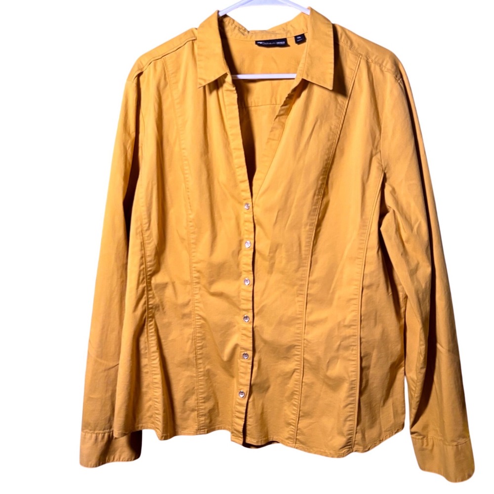 New‎ York & Co Shirt Womens XXL Yellow Good 7th Avenue Stretch Button Down Top